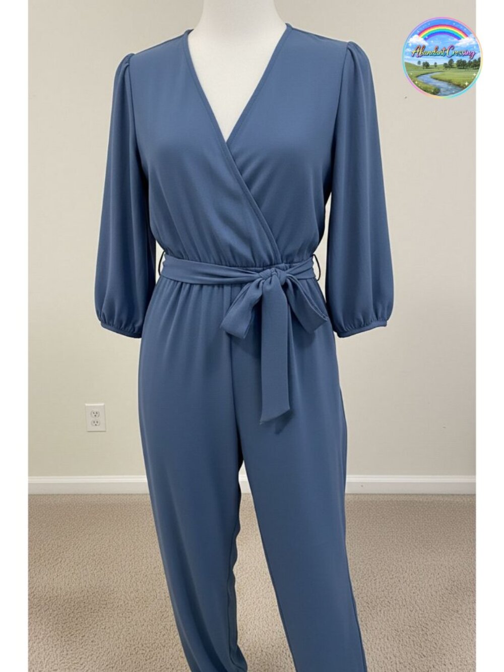 Women's V-Neck Long Sleeve Belted Jumpsuit with Pockets, Fall Dressy Casual One
